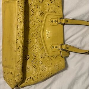 Coach Yellow Floral Embossed Leather Tote